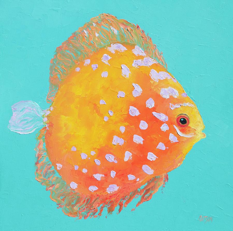 Orange Discus Fish with purple spots Painting by Jan Matson