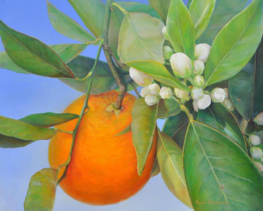 Orange en Bouton Painting by Muriel Dolemieux