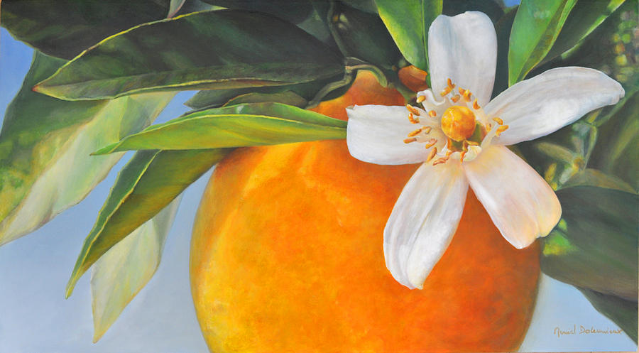 Orange en Fleurs Painting by Muriel Dolemieux