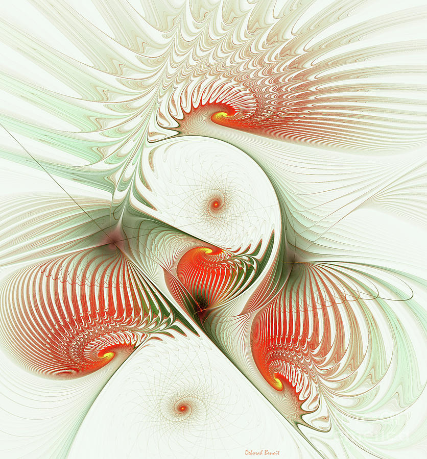 Fan Digital Art - Orange Fan Spirals by Deborah Benoit