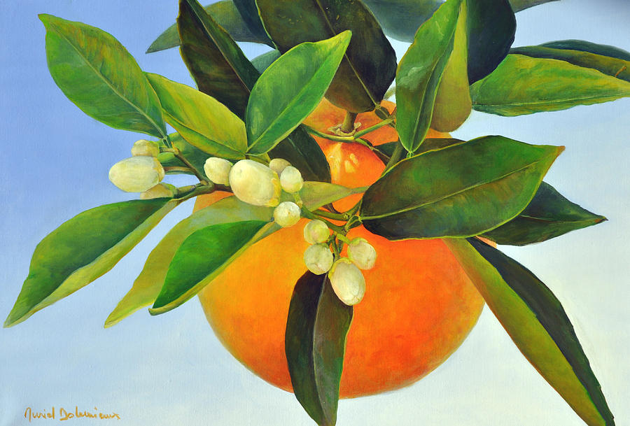 Orange feuillue Painting by Muriel Dolemieux