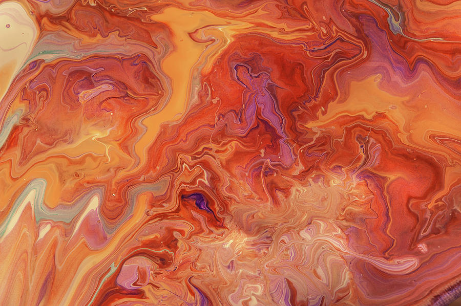 Orange Flame. Acrylic Fluid Paints Photograph by Jenny Rainbow