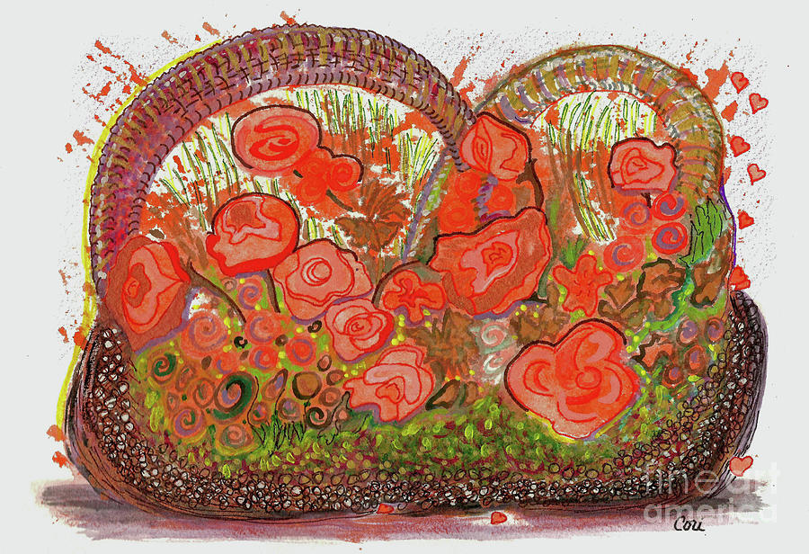 Orange Floral Basket Painting by Corinne Carroll