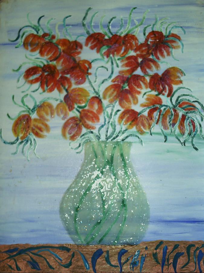 Orange Flowers Clear Vace Painting by Brenda Adams