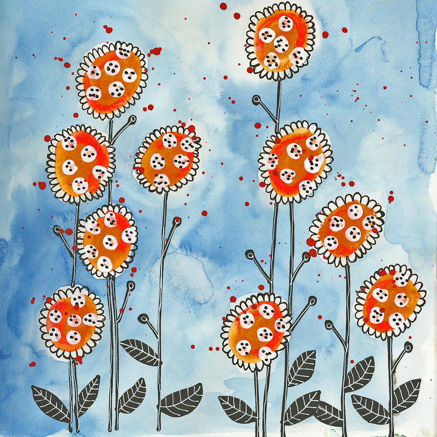 Orange Flowers Mixed Media by Tonya Doughty