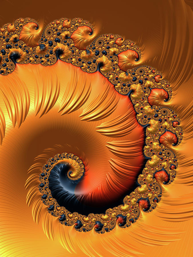 Orange Fractal Spiral warm tones Digital Art by Matthias Hauser