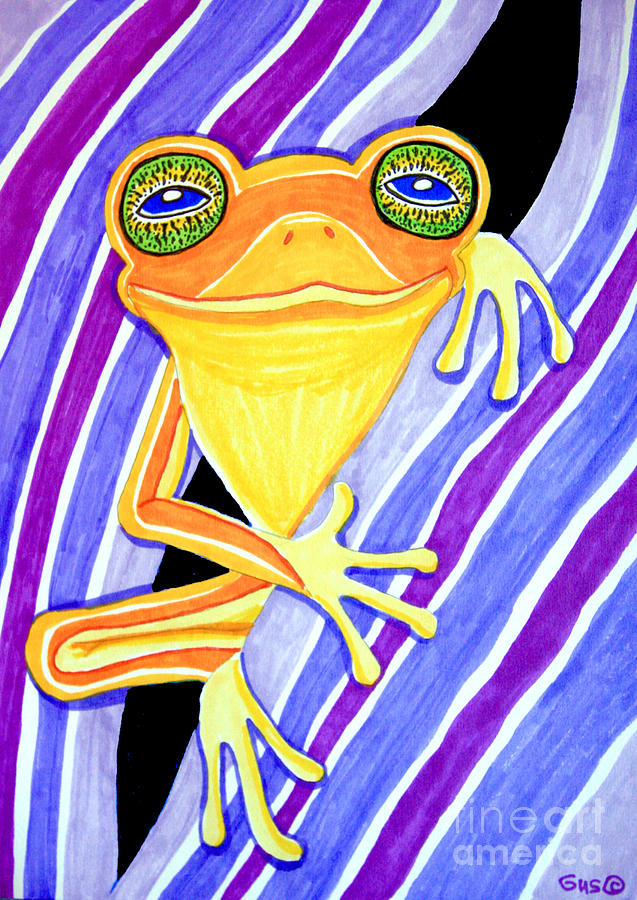 Frog Drawing - Orange Frog on a Purple Flower by Nick Gustafson