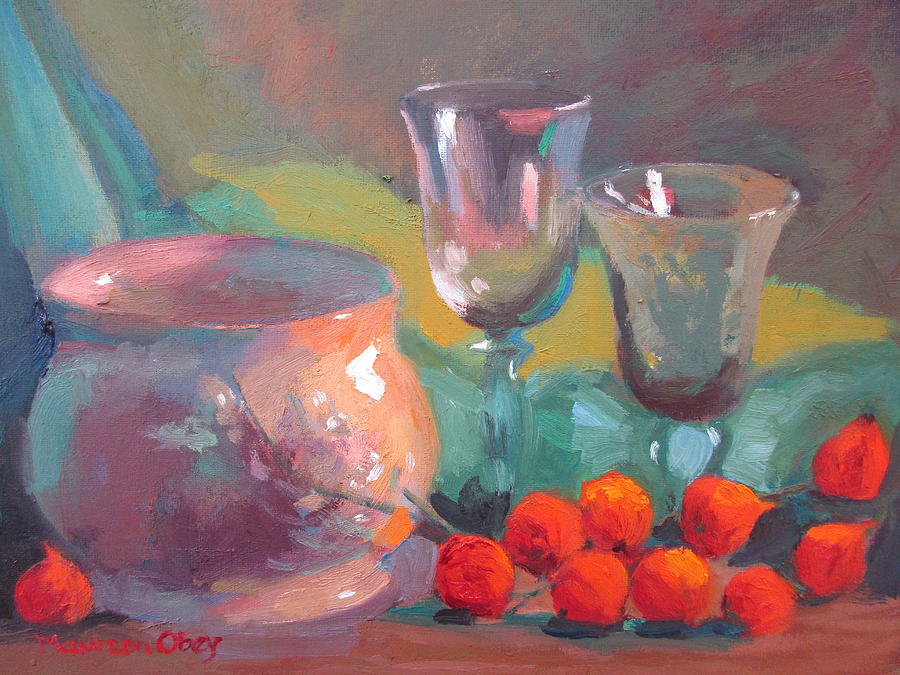 Chinese Lanterns and Vase Painting by Maureen Obey