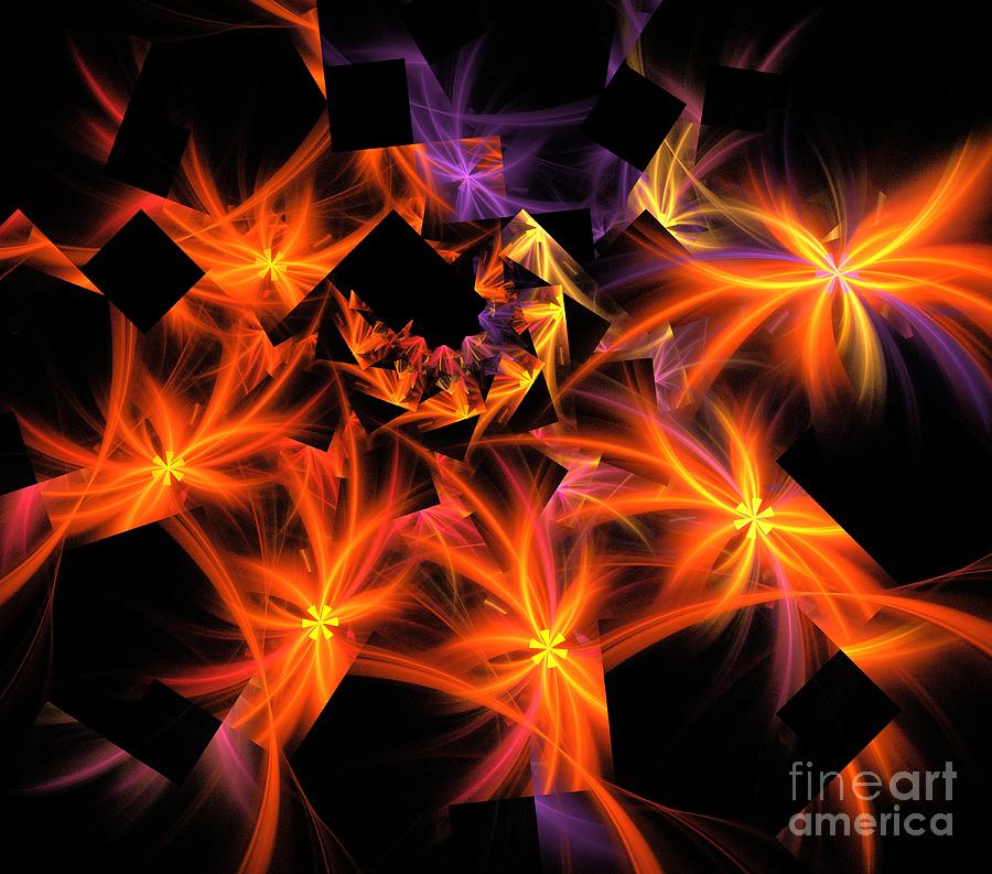 Abstract Digital Art - Orange Gold Flora by Kim Sy Ok