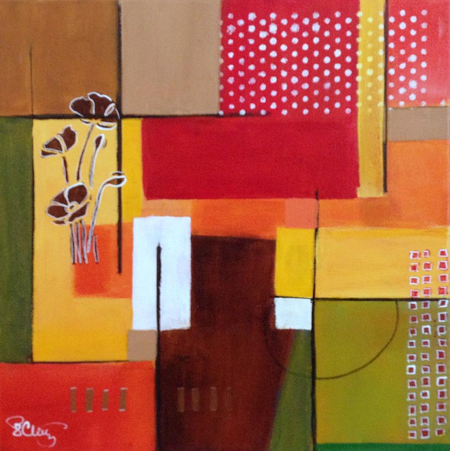 Abstract Painting - Orange green, abstract  by Patricia Cleasby
