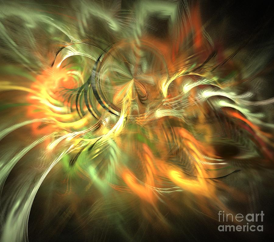 Abstract Digital Art - Orange Green Wings by Kim Sy Ok