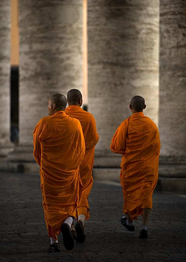 Monks Photograph - Orange Guests by Fulvio Pellegrini