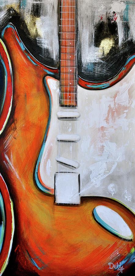 Orange Guitar Painting by Debi Starr