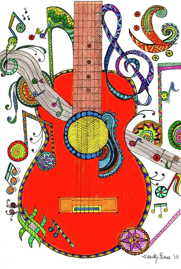 Orange Guitar Drawing By Wendy Chase - Fine Art America