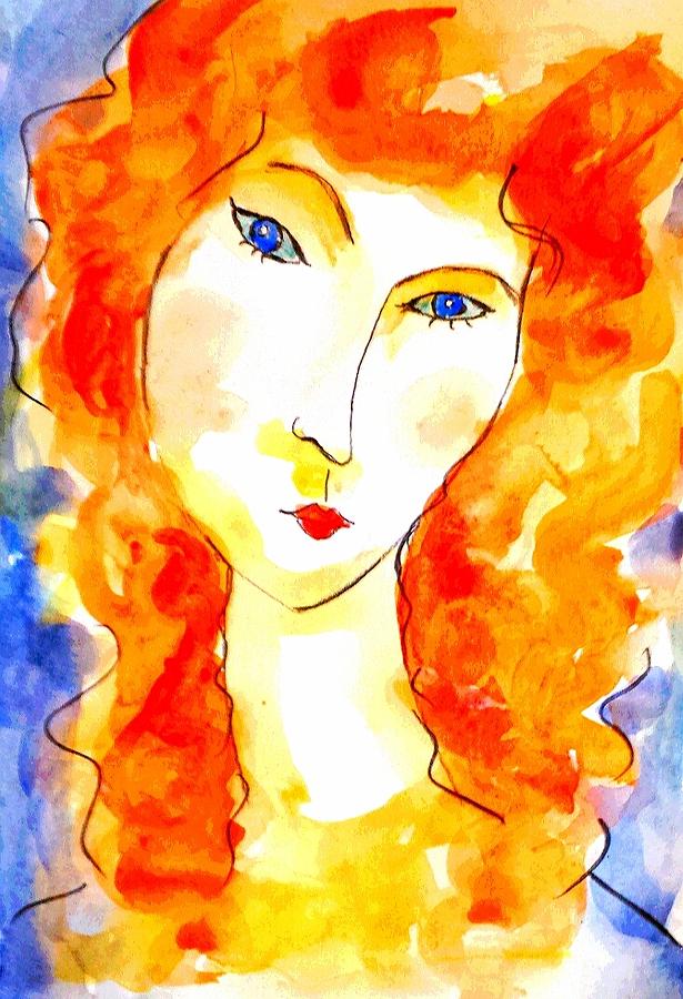 Orange hair girl Painting by Hae Kim