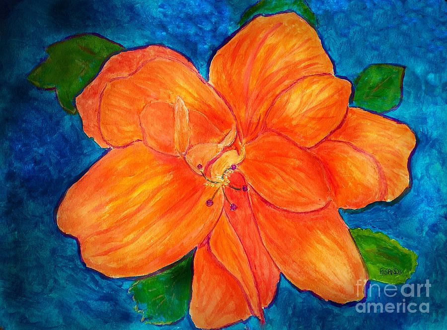 Orange hibiscus Painting by Anne Sands