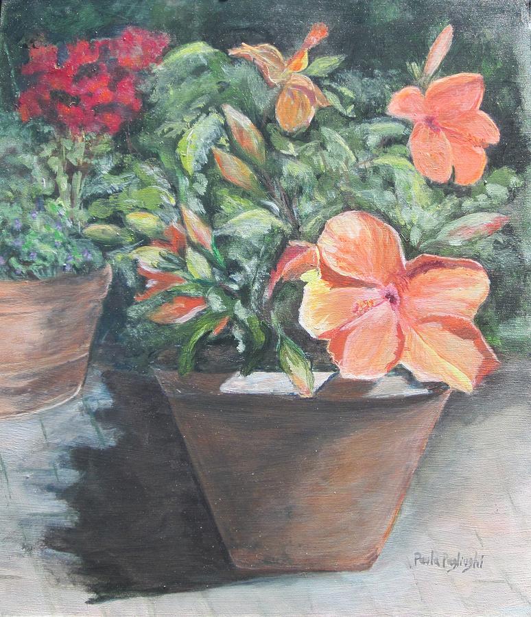 Orange Hibiscus Painting by Paula Pagliughi