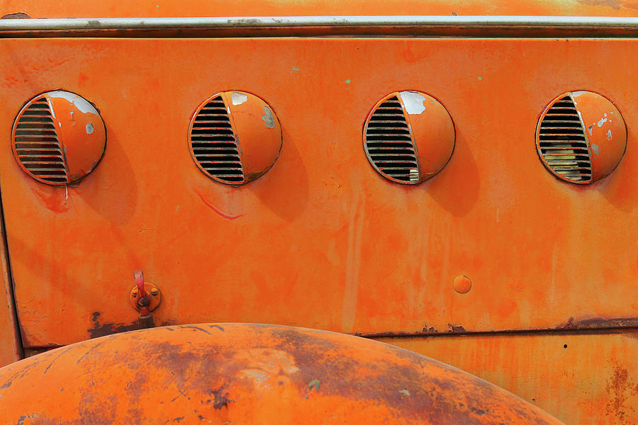 Transportation Photograph - Orange Hood Vents by Art Block Collections