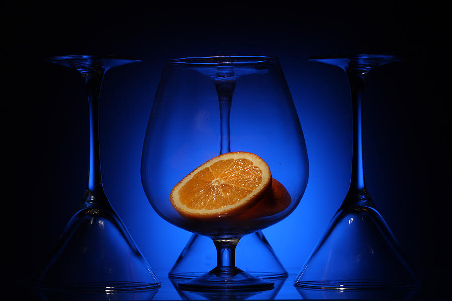 Still Life Photograph - Orange in Blue Light  by Dmitry Soloviev