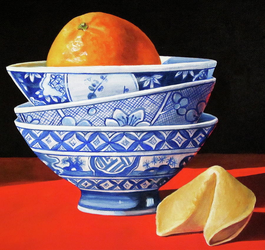 Bowl Painting - Orange in rice bowls by Lillian Bell