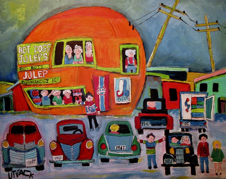 Orange Julep Old Car Night Painting by Michael Litvack
