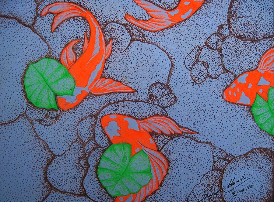 Nature Mixed Media - Orange Koi Pond by Dwayne Hamilton