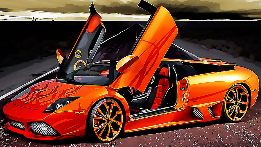 Orange Lamborghini Mixed Media by Marvin Blaine