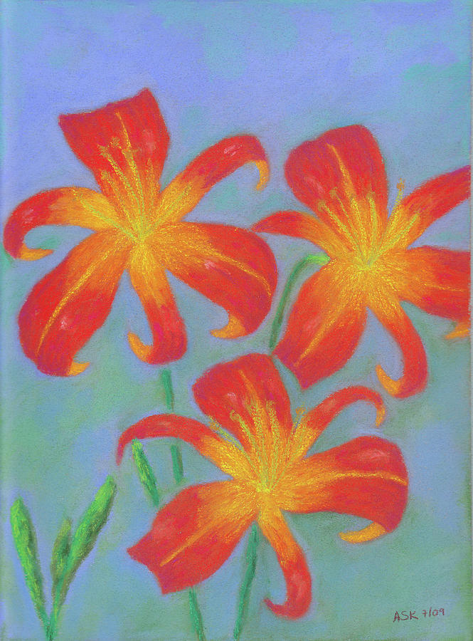 Orange Lilies Pastel by Anne Katzeff