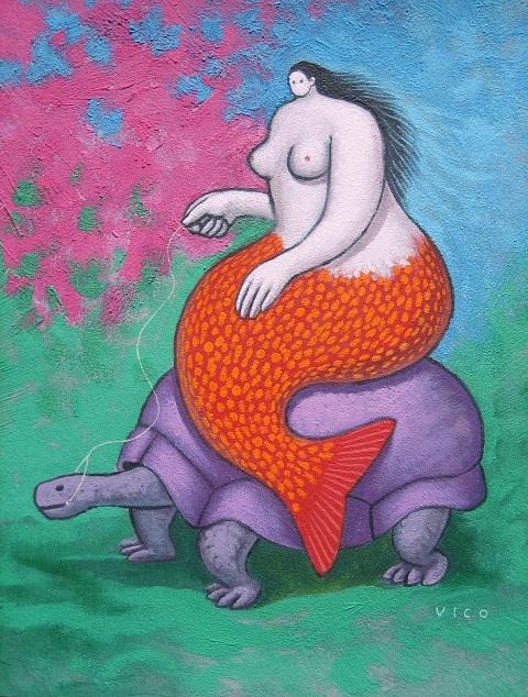 Mermaid Painting - Orange Mermaid. by Vico Vico