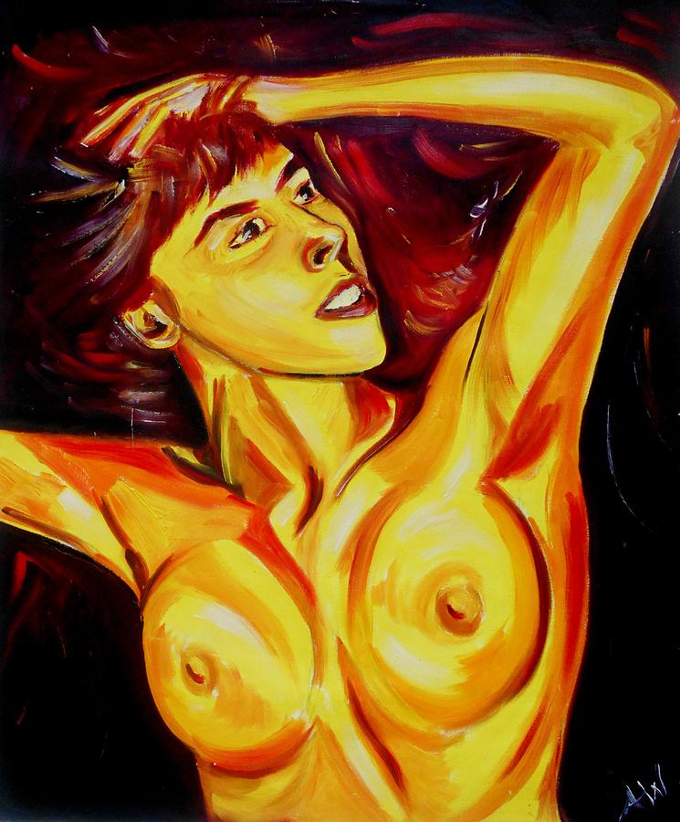 Orange Nude Painting by Angie Wright