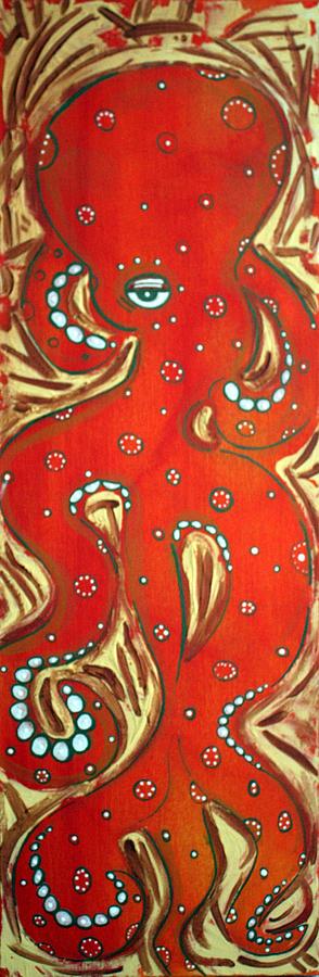 Octopus Painting - Orange Octopus by Laura Barbosa