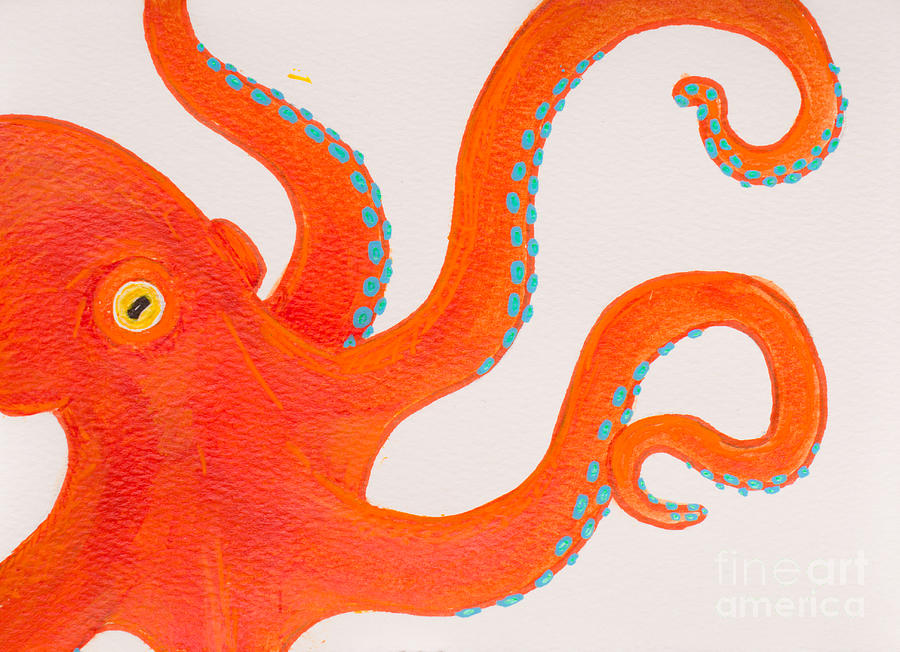 Orange octopus Painting by Stefanie Forck
