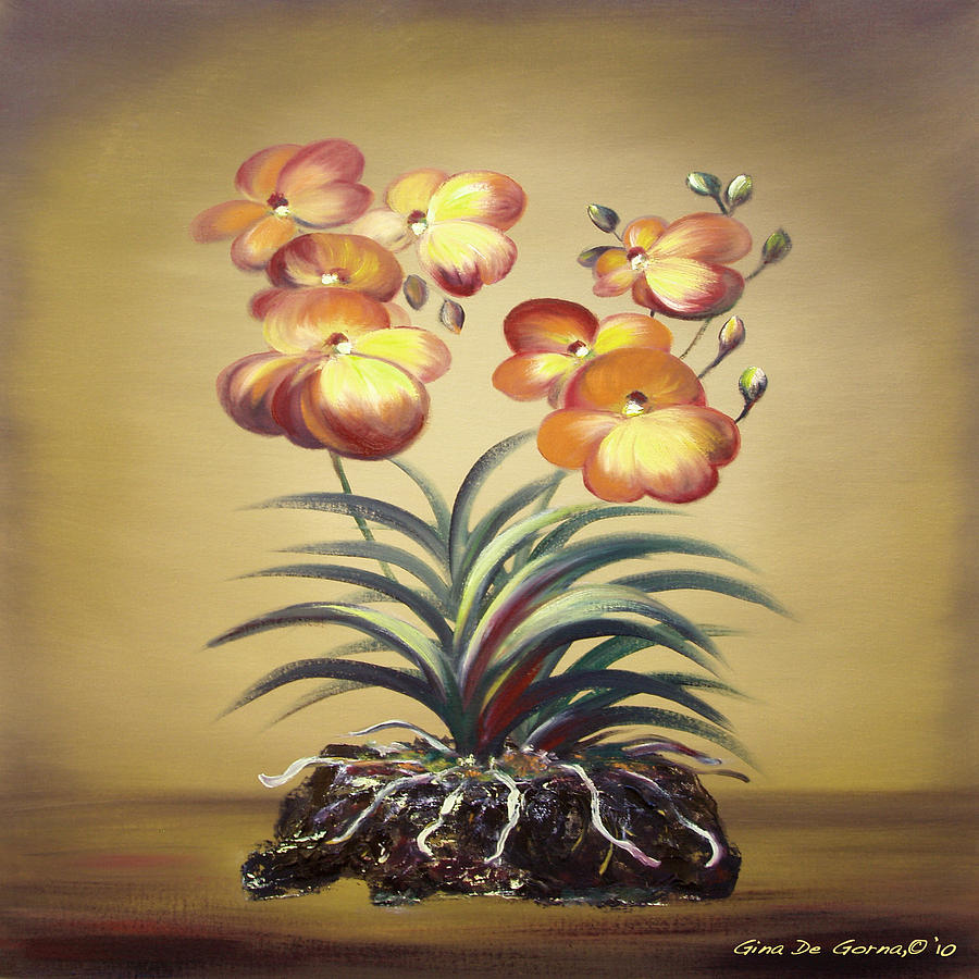 Orange Orchid Flowers Painting by Gina De Gorna