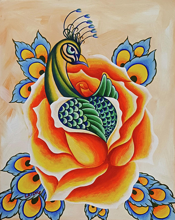 Orange Peacock Rose Painting by Aarron Laidig