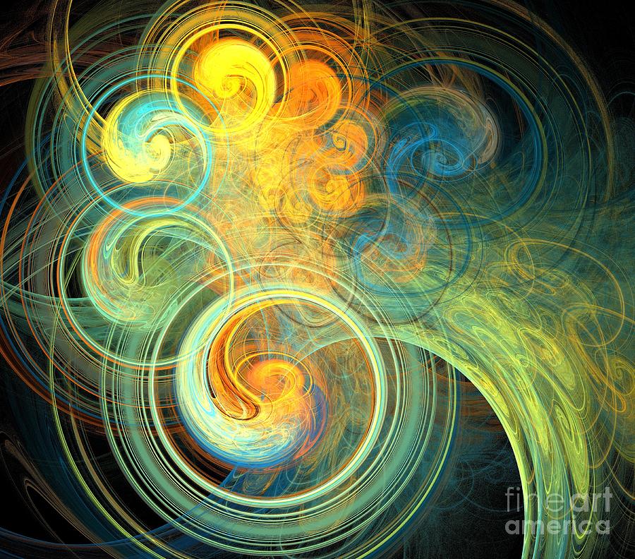 Abstract Digital Art - Orange Peacock Swirls by Kim Sy Ok
