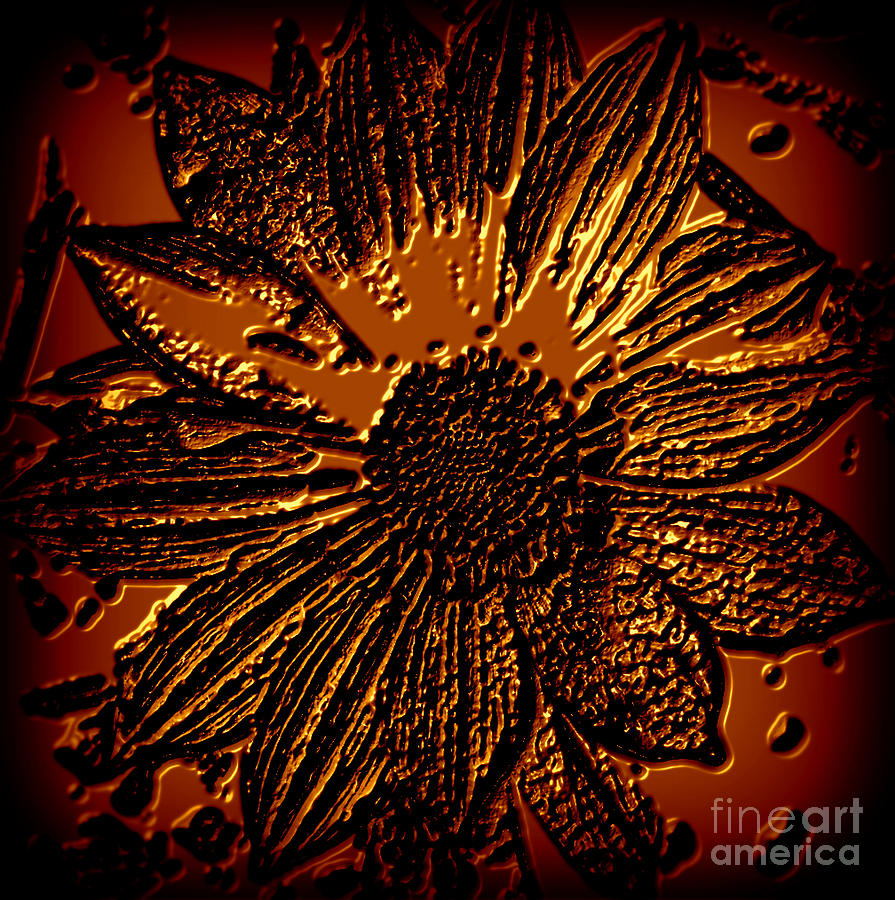 Orange Petals In Metal Digital Art by Wild Rose Studio