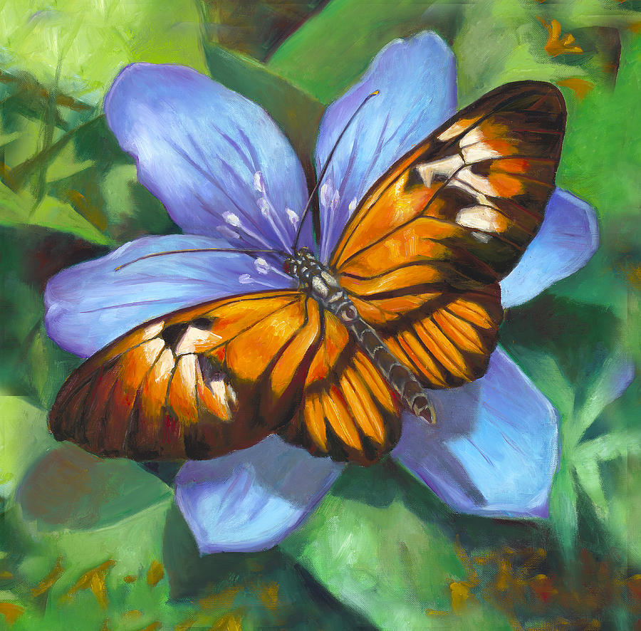 Orange Piano Key Butterfly Painting by Nancy Tilles