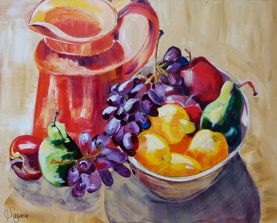 Orange Pitcher with Fruit Painting by Suzanne Willis - Pixels