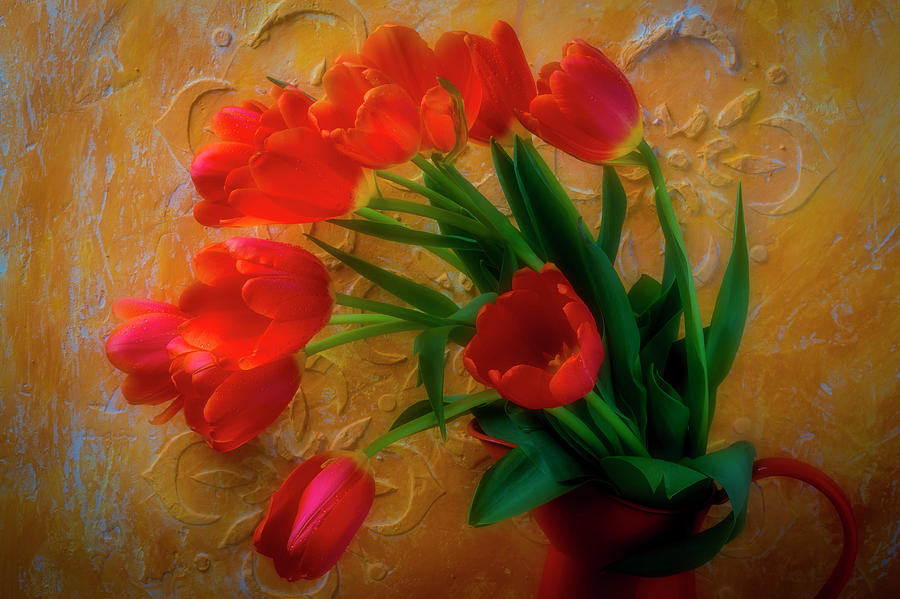 Orange Pitcher With Orange Tulips Photograph by Garry Gay