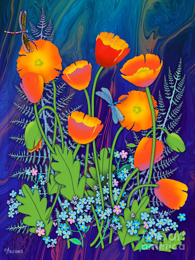 Orange Poppies and Forget Me Nots Painting by Teresa Ascone