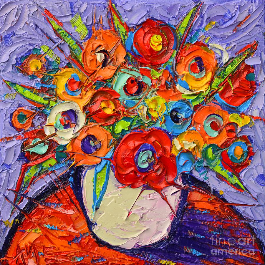 Orange Poppies And Wildflowers Modern Impressionist Impasto Knife Oil Painting Ana Maria Edulescu    Painting by Ana Maria Edulescu