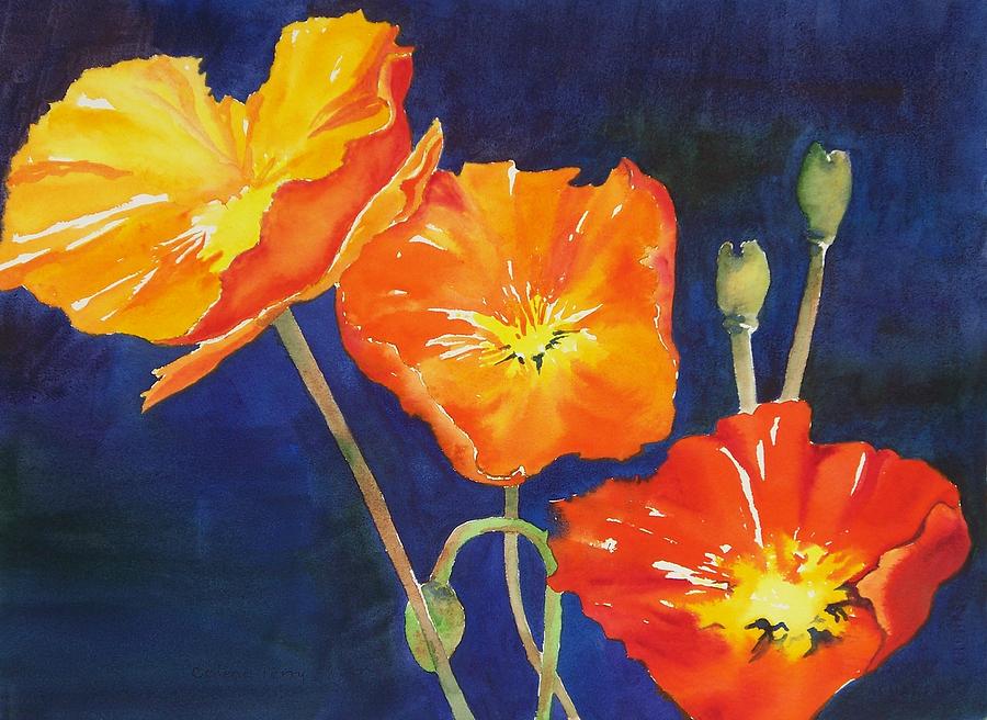 Orange Poppies II Painting by Celene Terry