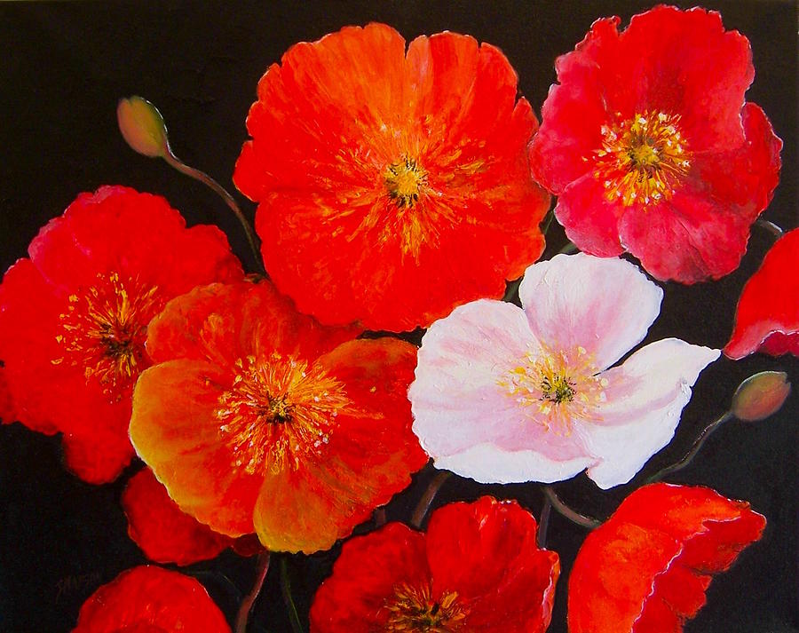 Orange Poppies Painting by Jan Matson