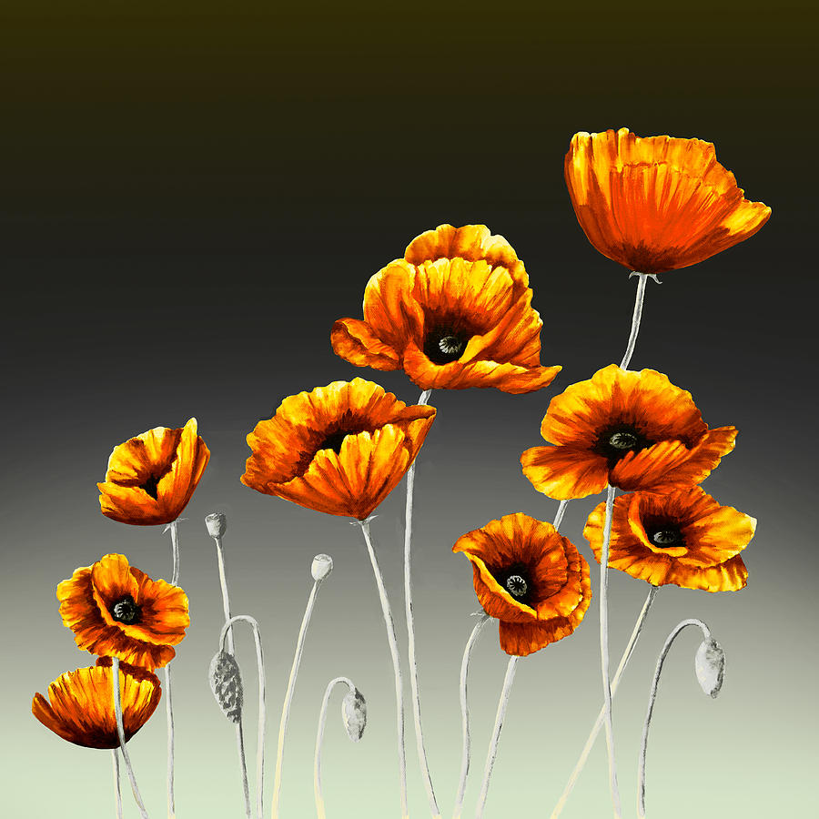 Orange Poppies On Black And Gray Painting
