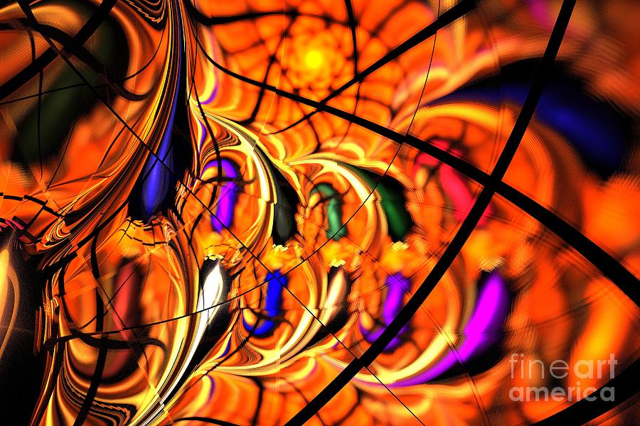 Abstract Digital Art - Orange Purple Webs by Kim Sy Ok