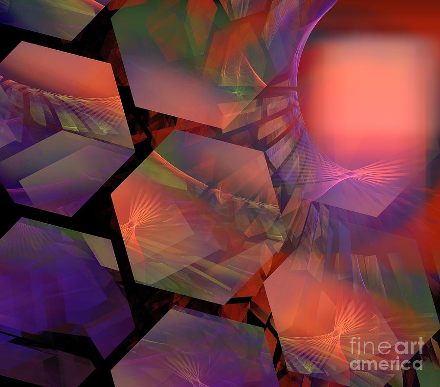 Abstract Digital Art - Orange Rainbow Fans by Kim Sy Ok