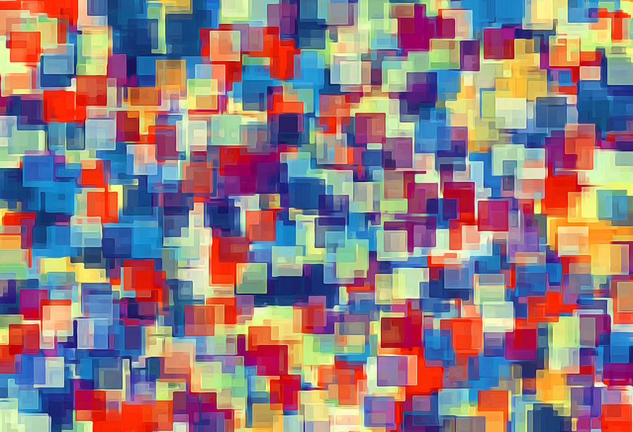 Orange Red And Blue Square Pattern Painting