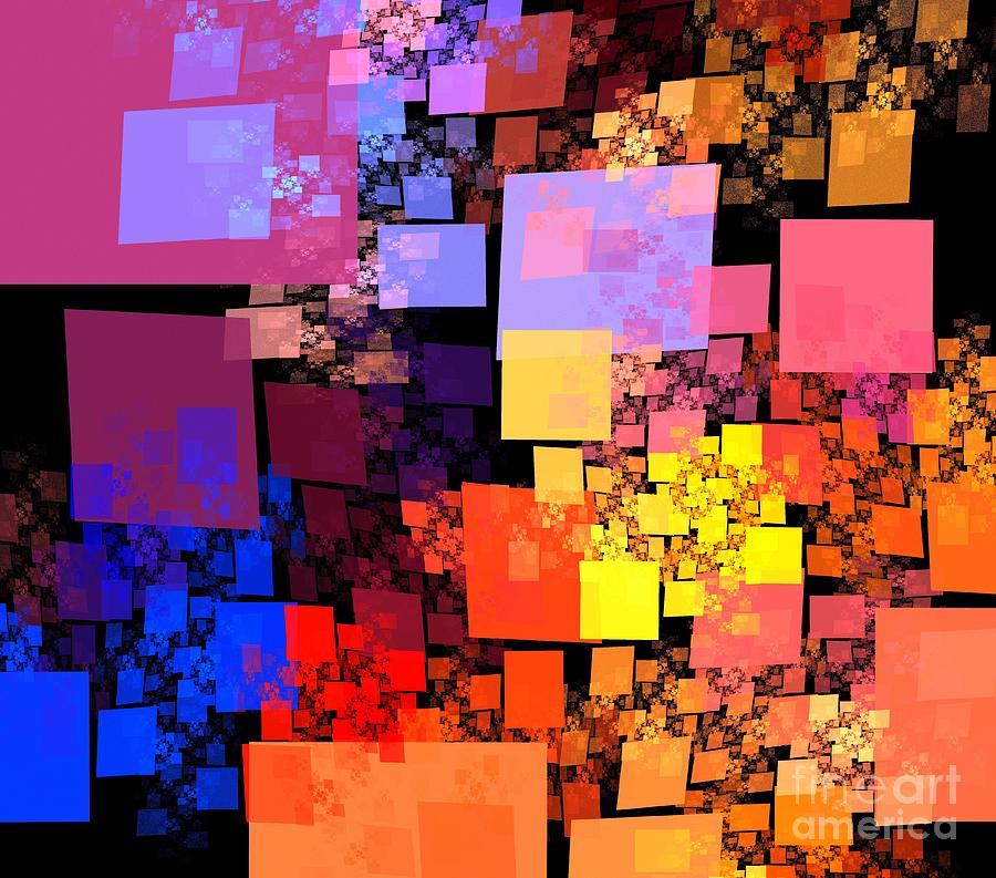 Abstract Digital Art - Orange Red Cubes by Kim Sy Ok