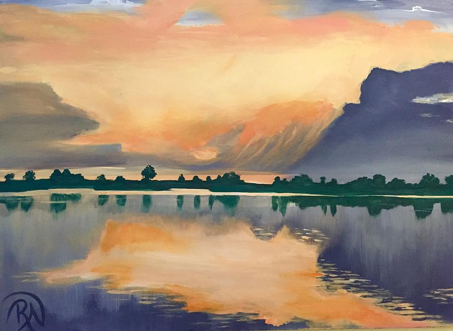 Orange Reflections, Heinricy Lake Painting by Renee Noel