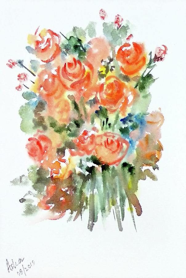 Orange roses Painting by Asha Sudhaker Shenoy